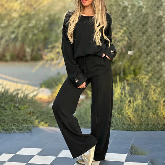 Thessaly - Conjunto de top holgado de manga larga y pantalón ancho