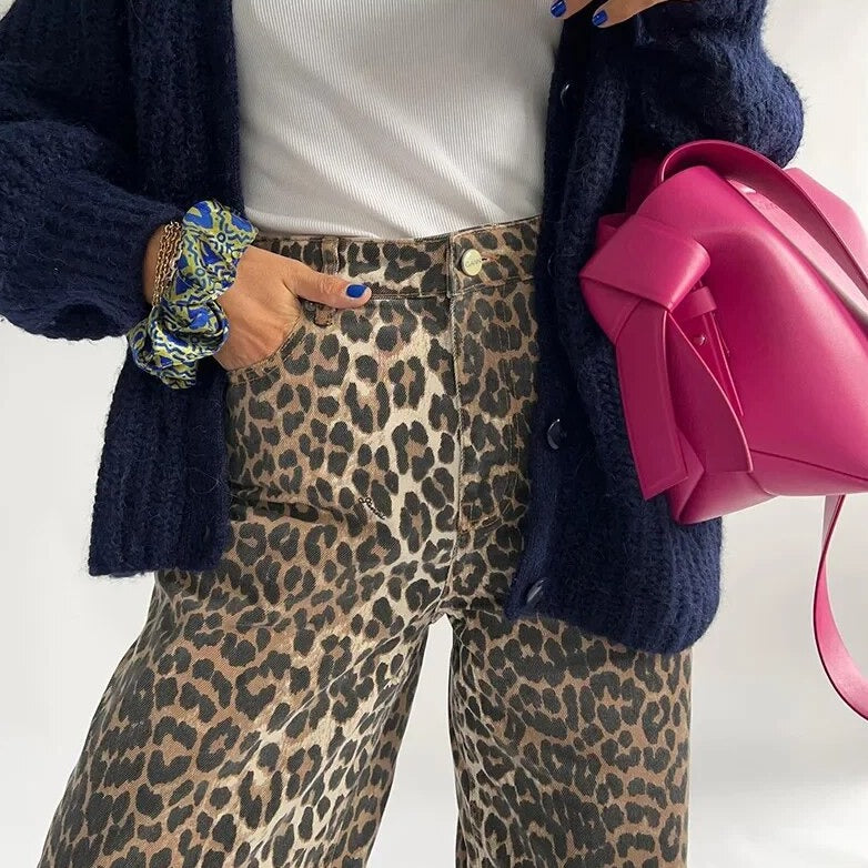 Bonnie - Vaqueros Vintage con Estampado de Leopardo