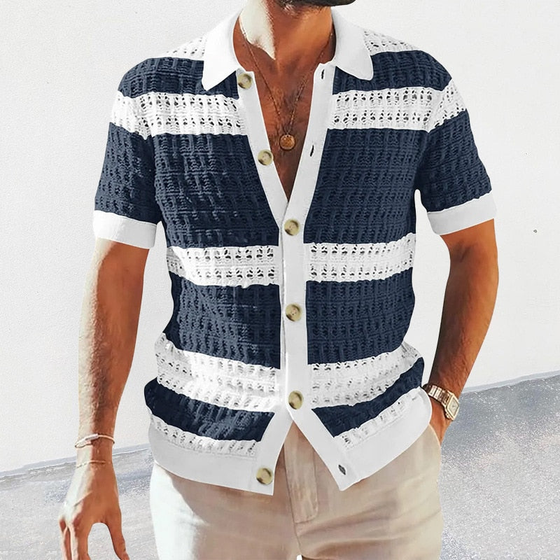 Daniel - Elegante polo casual de punto a rayas con botones