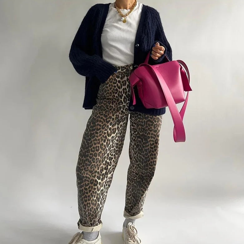 Bonnie - Vaqueros Vintage con Estampado de Leopardo