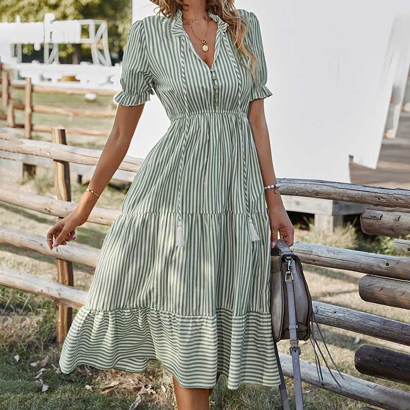 Lucinda - Elegante vestido midi de rayas holgado
