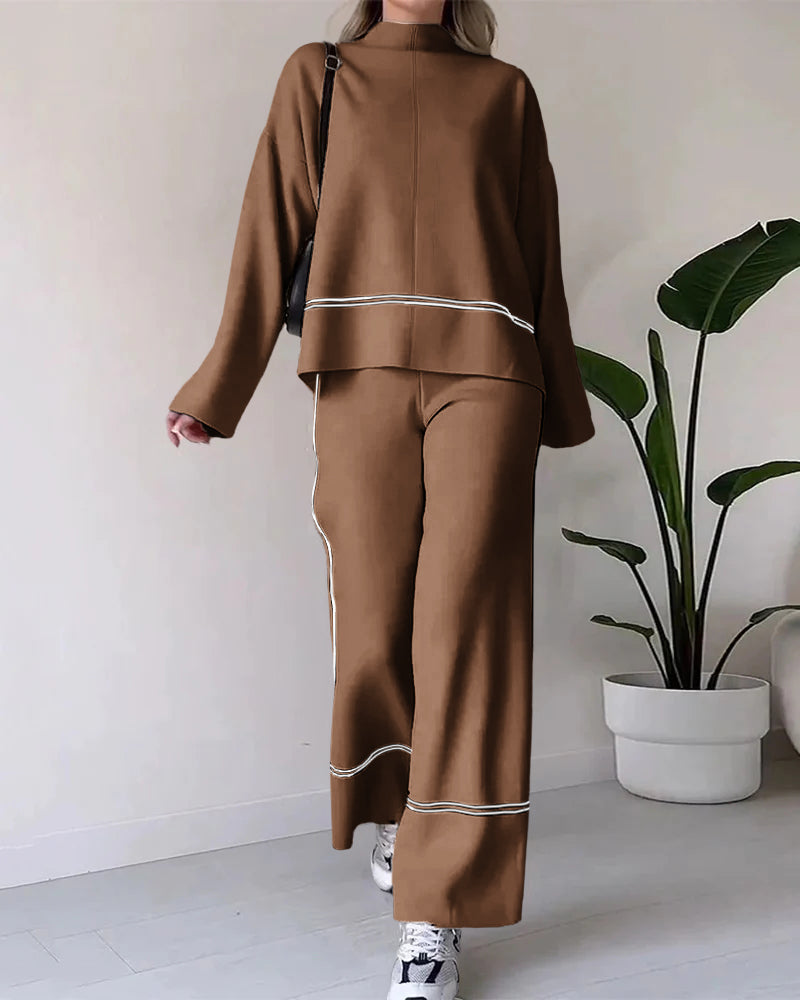 Aileen - Elegante conjunto de top holgado de manga larga y pantalón ancho