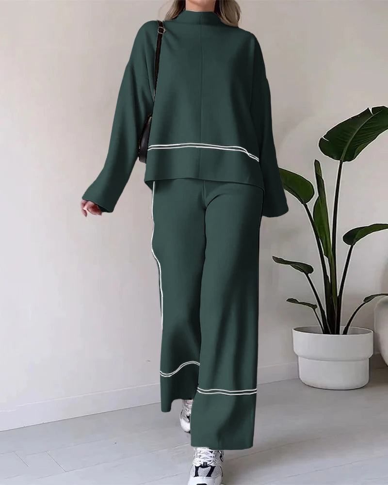 Aileen - Elegante conjunto de top holgado de manga larga y pantalón ancho