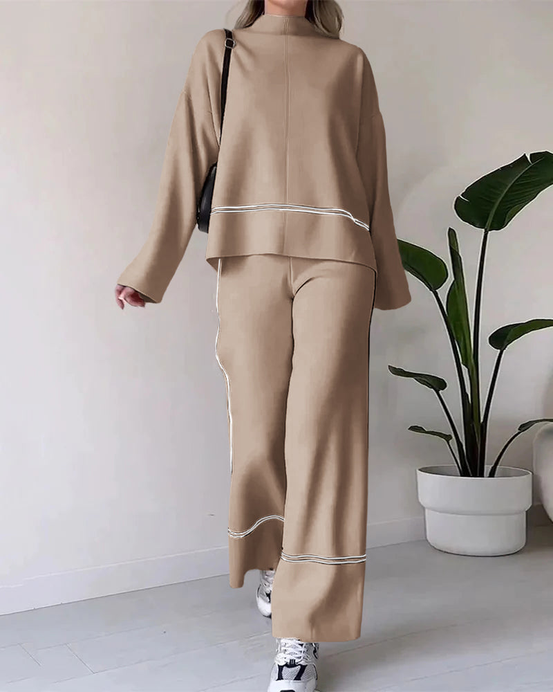 Aileen - Elegante conjunto de top holgado de manga larga y pantalón ancho
