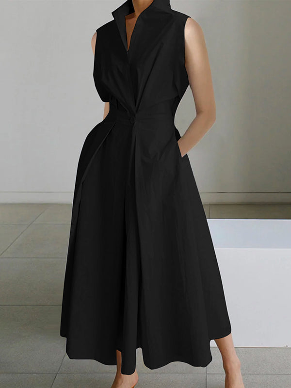 Annalise - Vestido de algodón urbano cuello camisero blanco