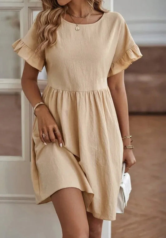 Sapphira - Minivestido holgado de manga corta con volantes