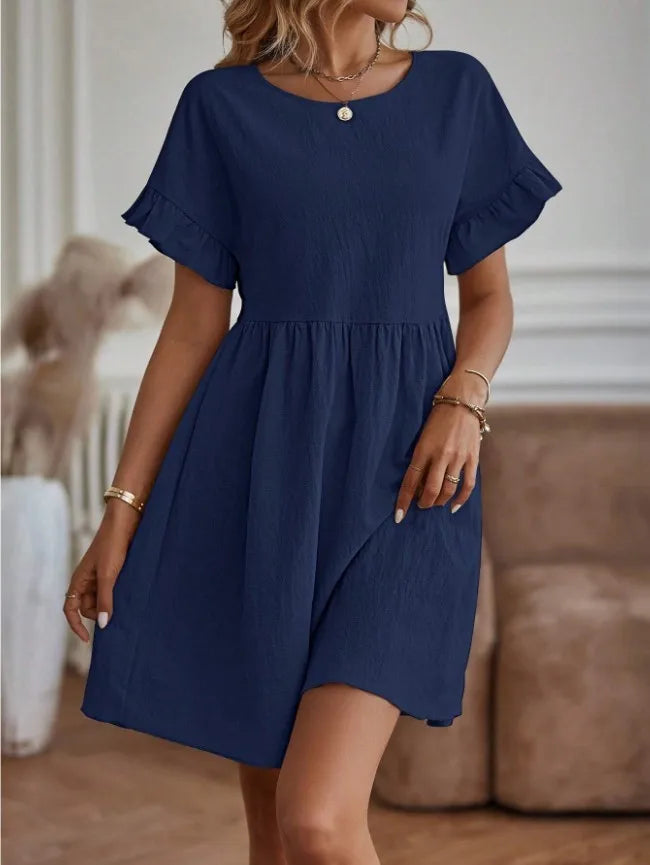 Sapphira - Minivestido holgado de manga corta con volantes