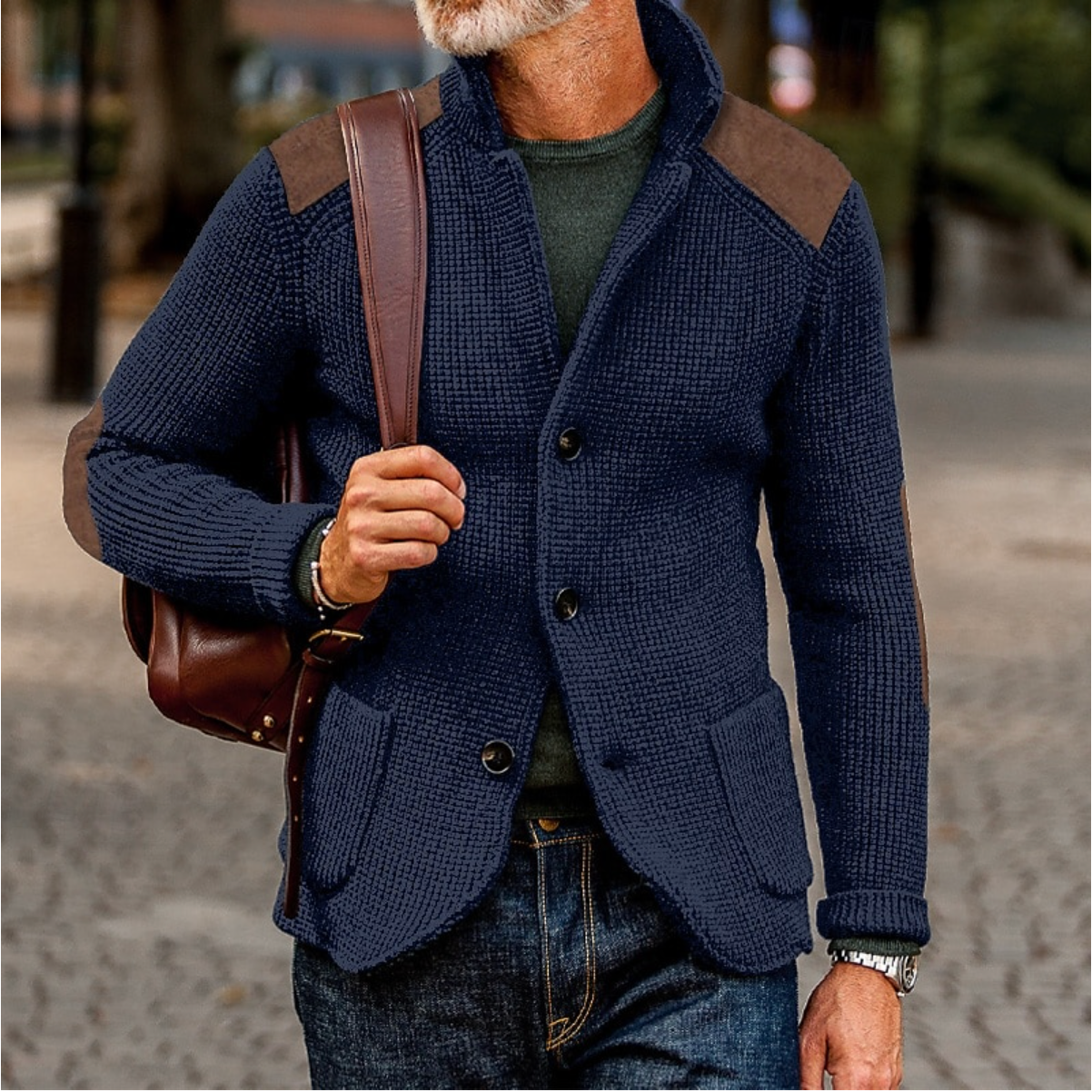 Miles - Chaqueta casual de punto con botones para hombre