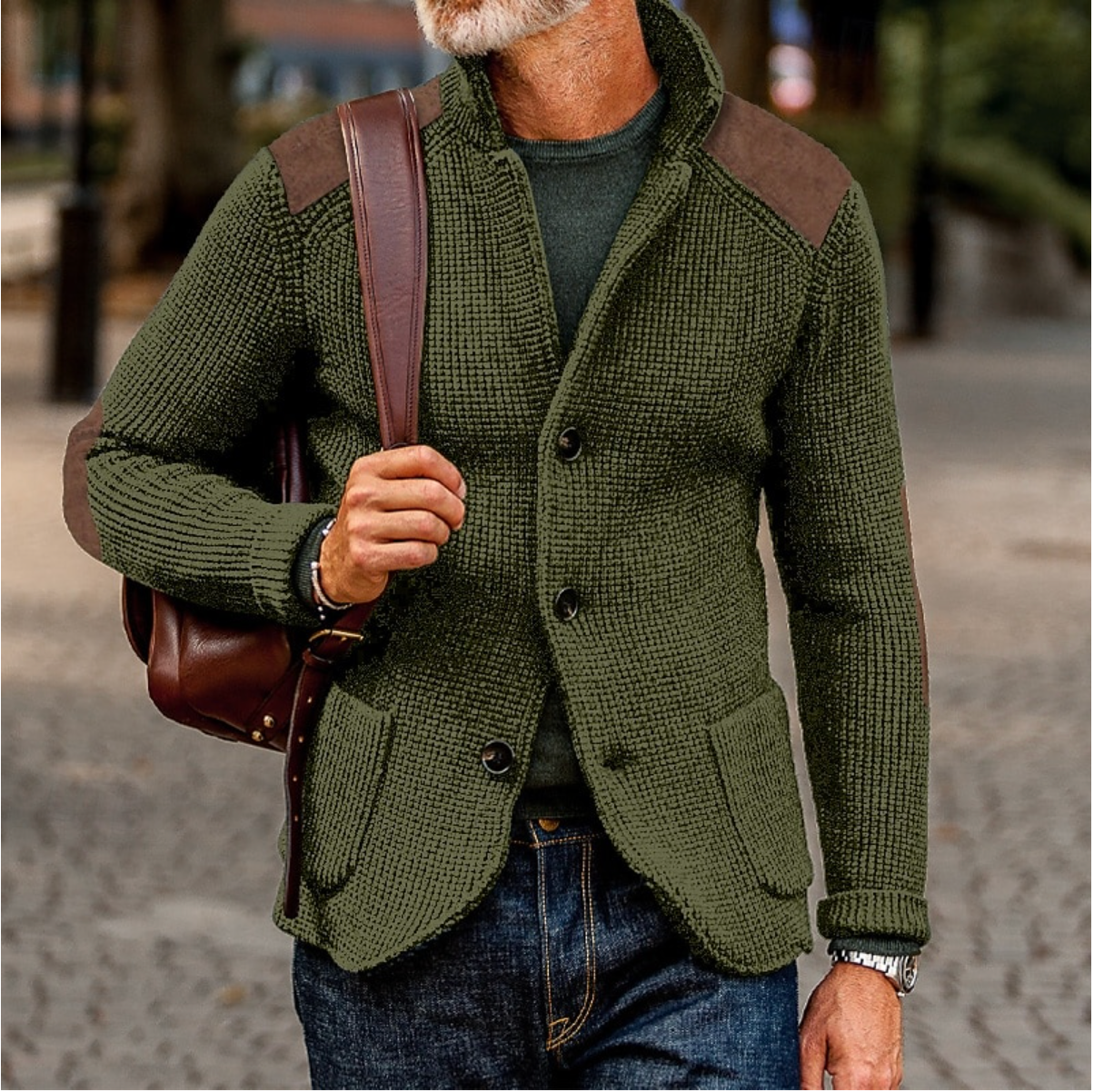 Miles - Chaqueta casual de punto con botones para hombre