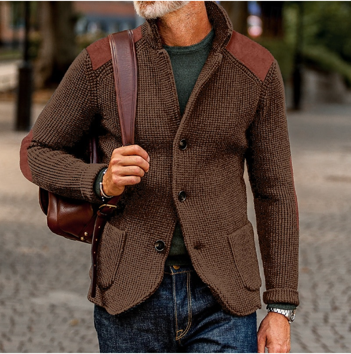 Miles - Chaqueta casual de punto con botones para hombre