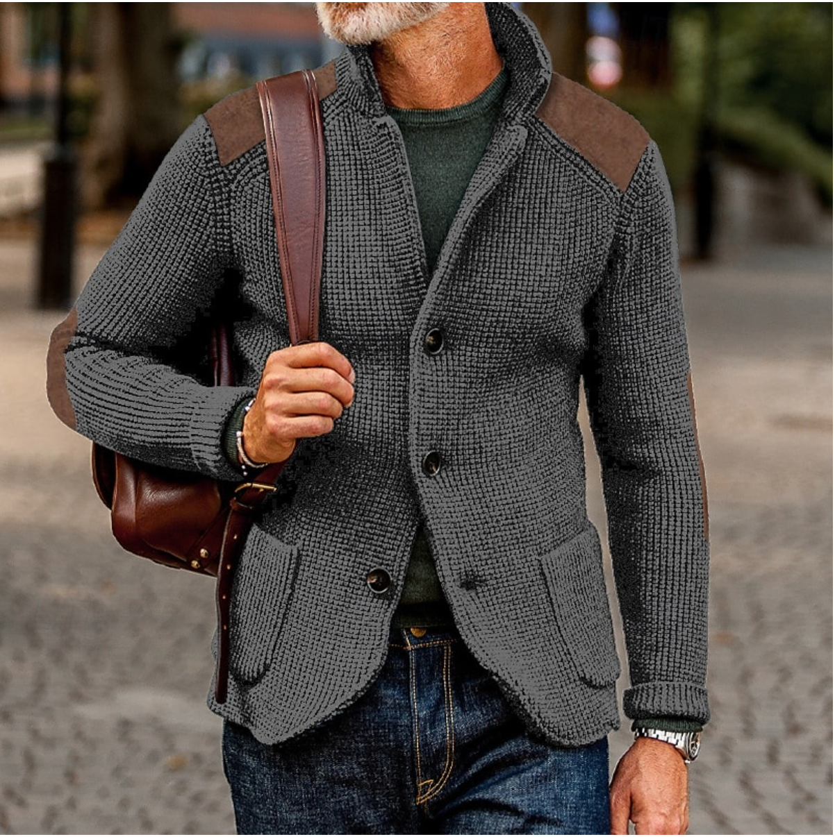 Miles - Chaqueta casual de punto con botones para hombre