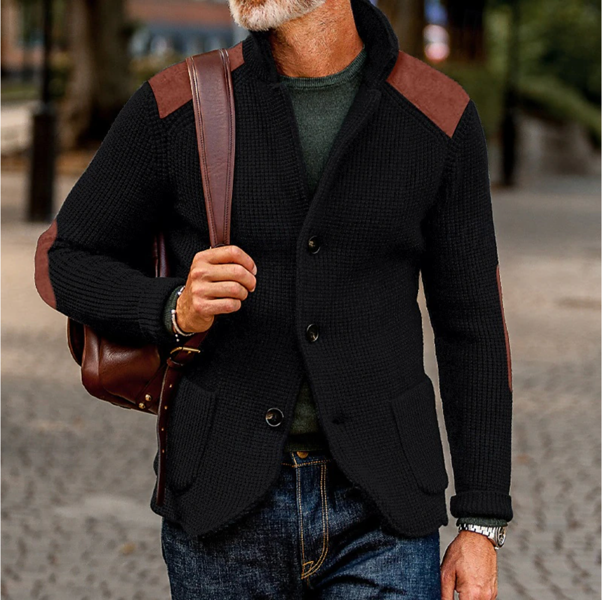 Miles - Chaqueta casual de punto con botones para hombre