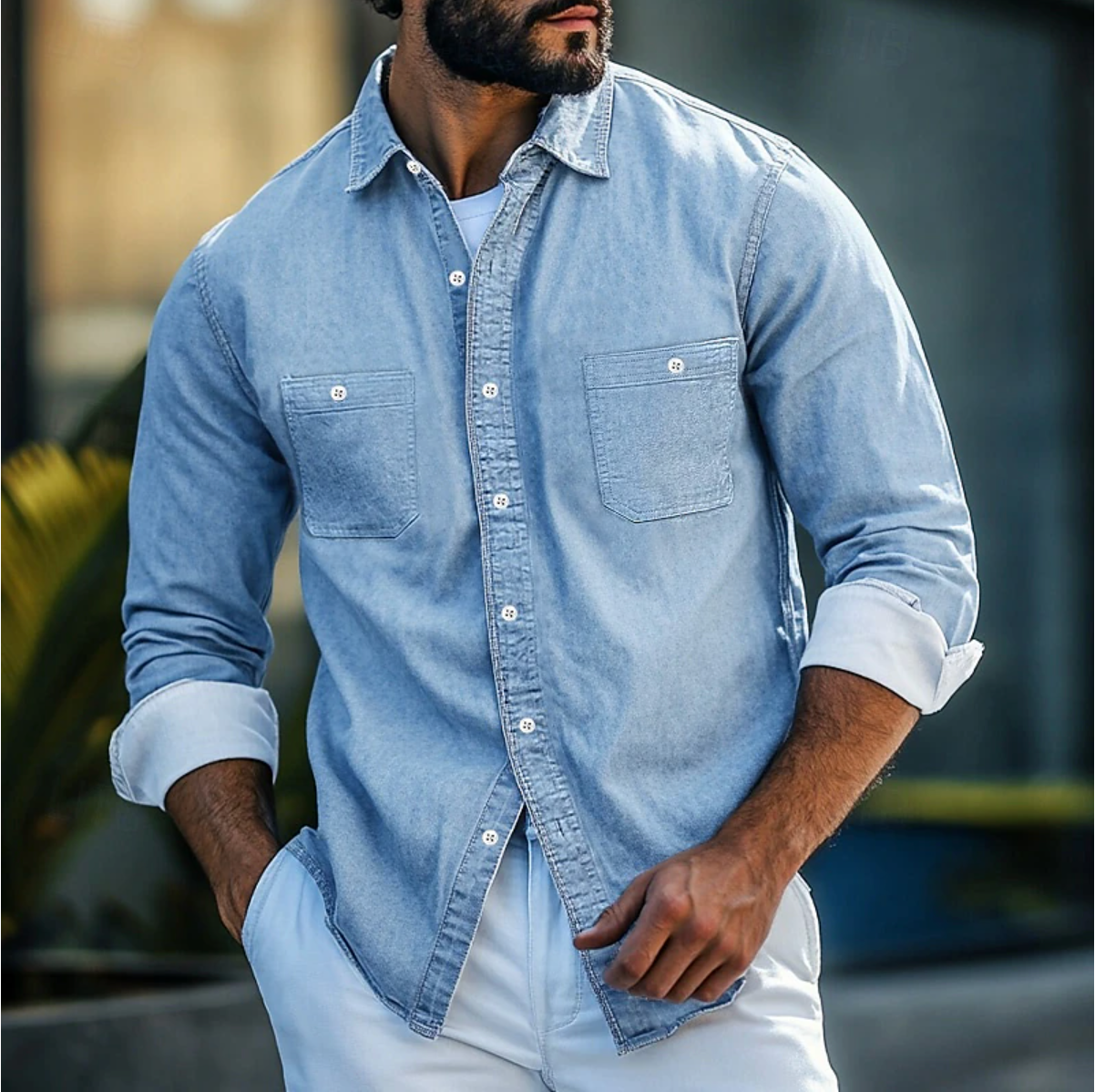 Mervin - Camisa vaquera de botones de manga larga