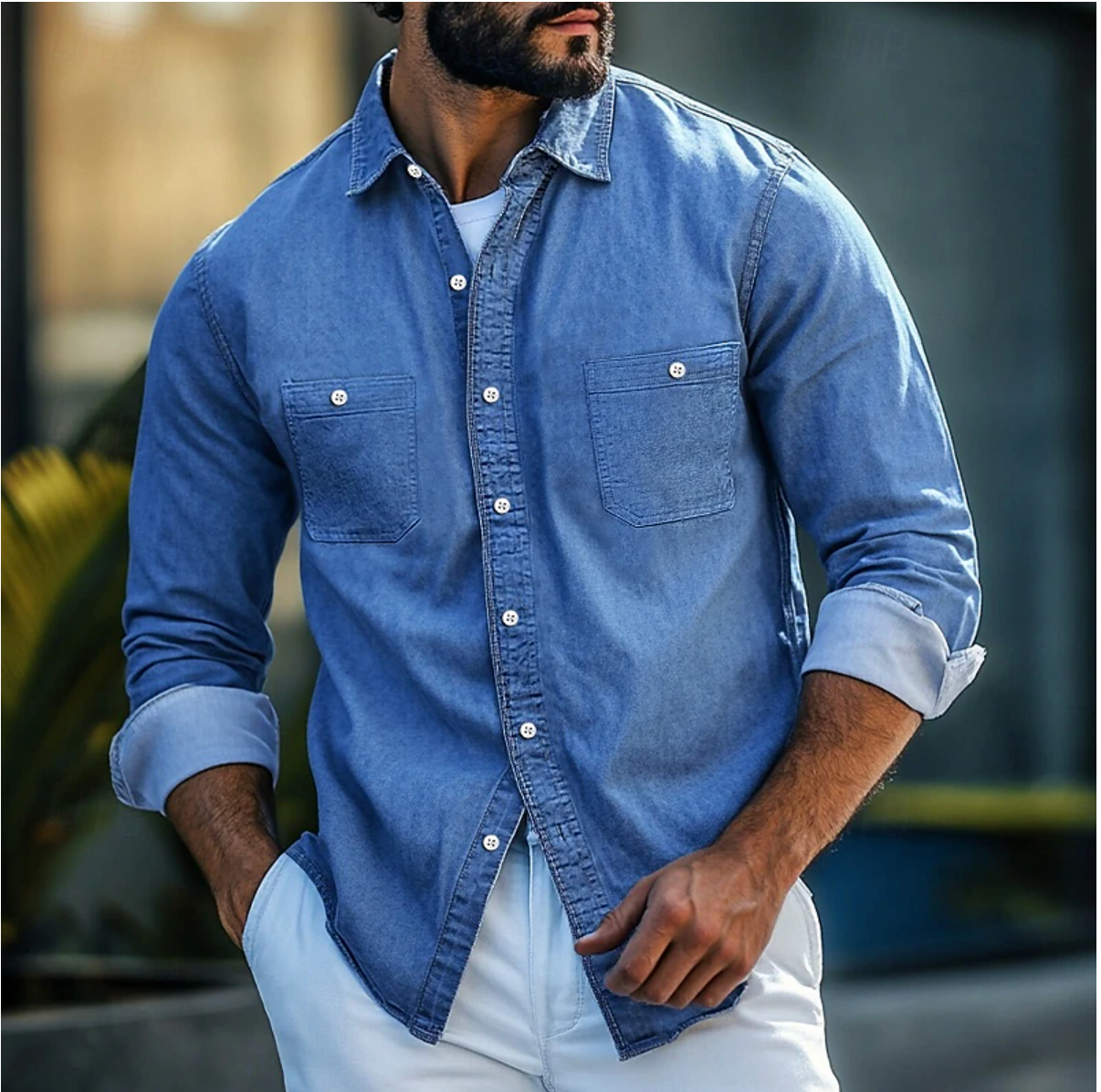 Mervin - Camisa vaquera de botones de manga larga