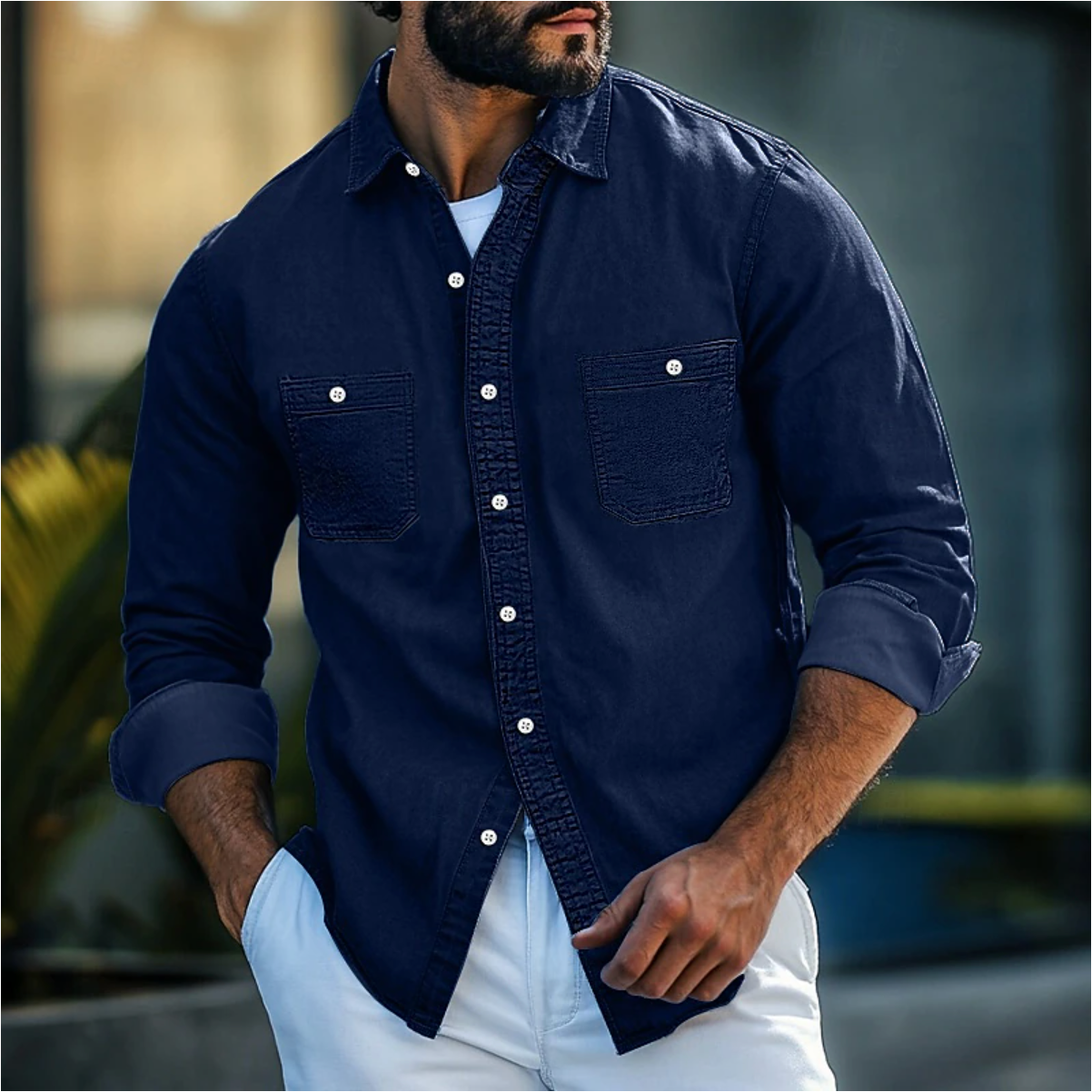 Mervin - Camisa vaquera de botones de manga larga