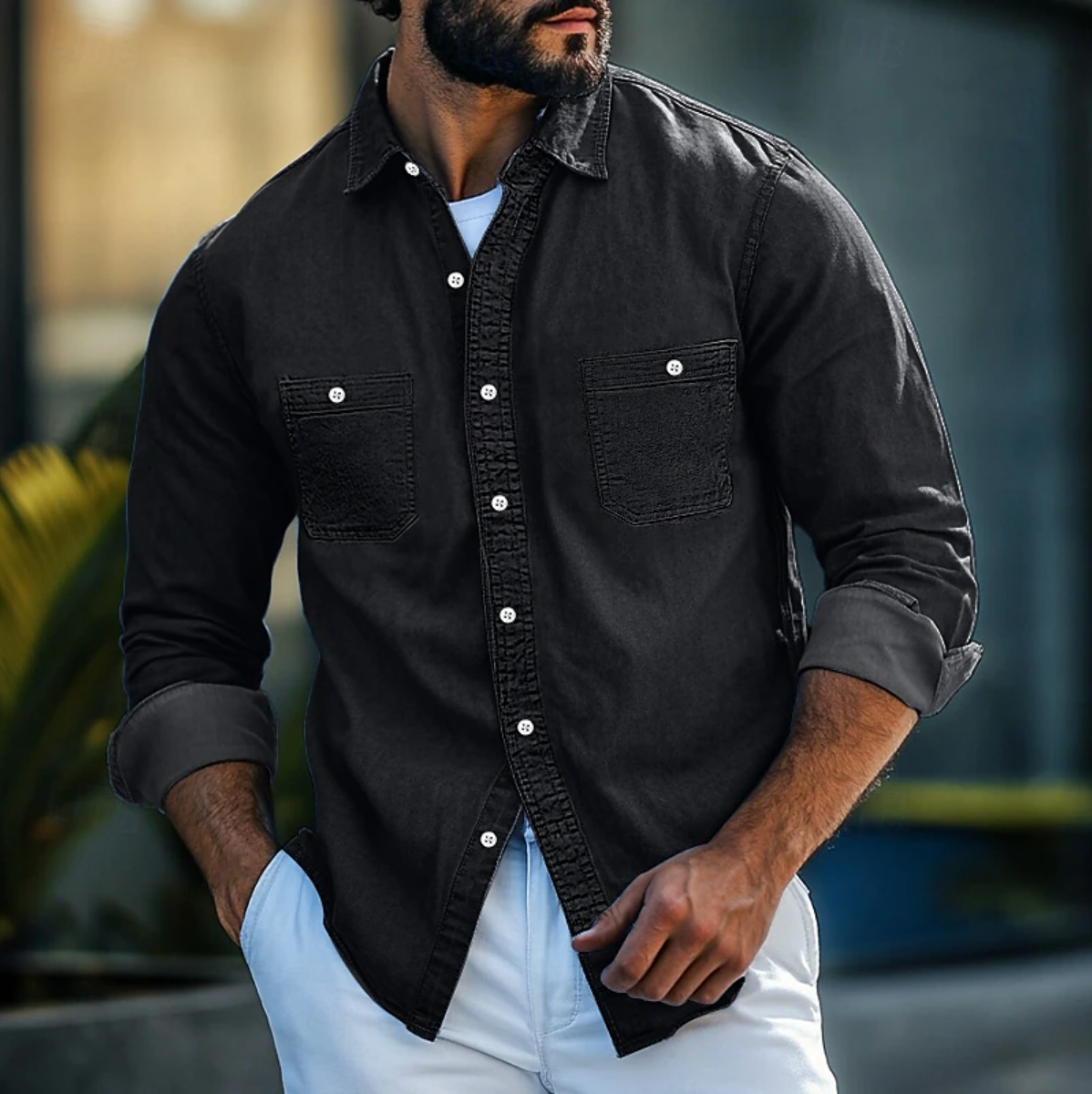 Mervin - Camisa vaquera de botones de manga larga
