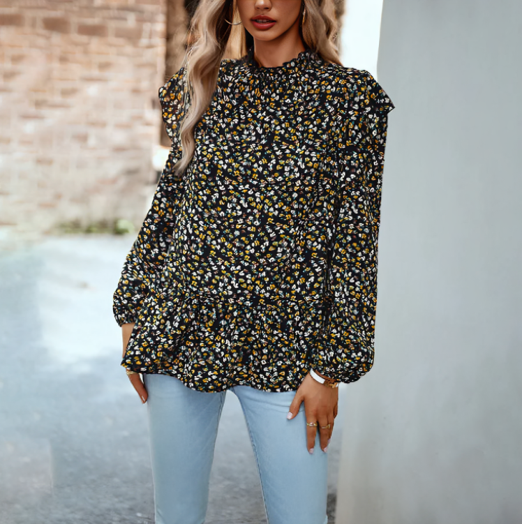 Coralyn - Elegante blusa floral de manga larga