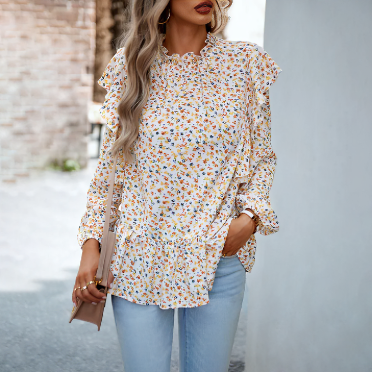 Coralyn - Elegante blusa floral de manga larga