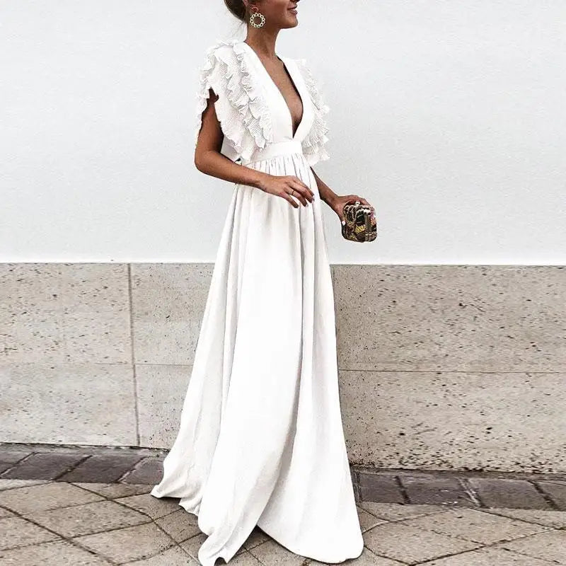 Vicky - Elegante maxi vestido con escote en V profundo