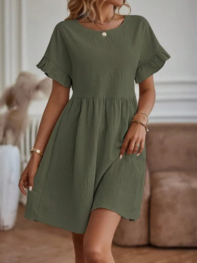 Sapphira - Minivestido holgado de manga corta con volantes