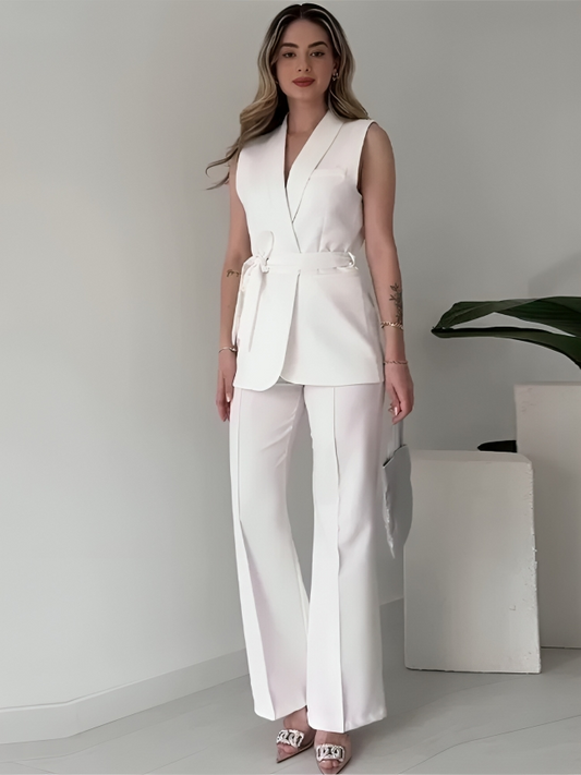 Livia - Elegante conjunto de blazer sin mangas y pantalón de cintura alta