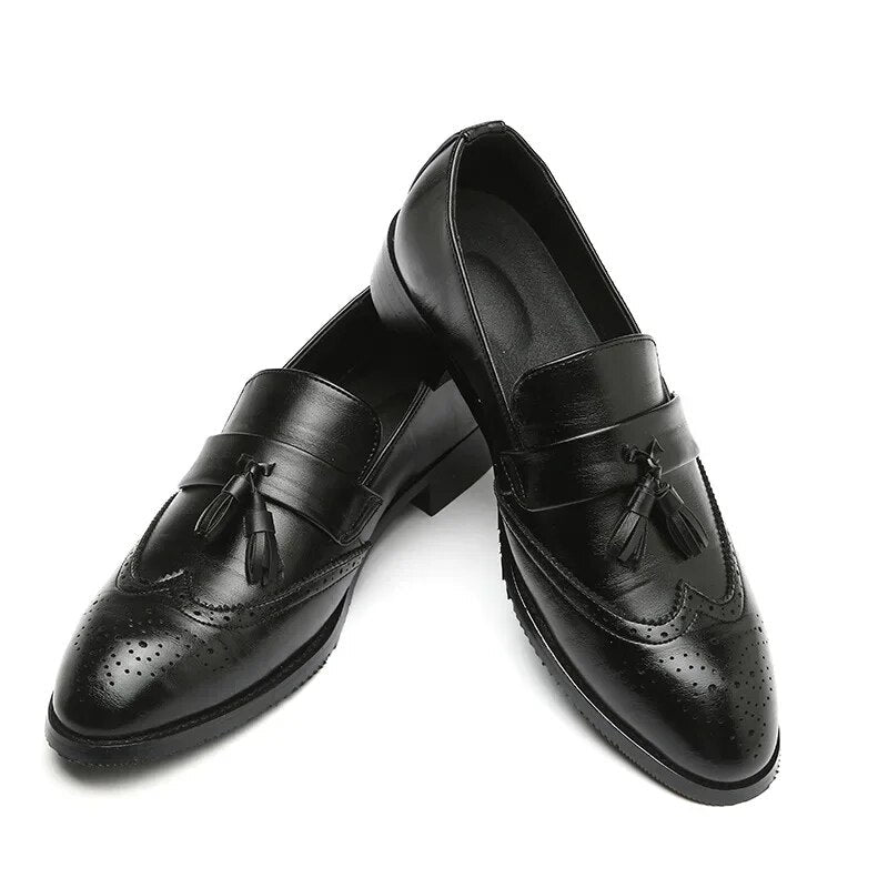 Nero - Zapatos brogue ortopédicos clásicos para hombre con borlas