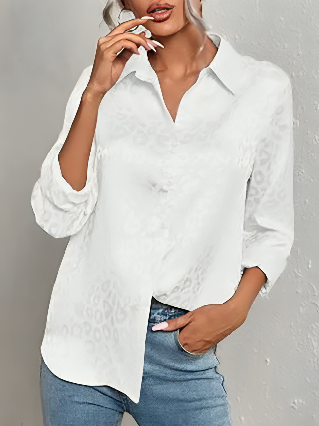 Quinasha - Elegante blusa polo de manga larga con estampado de leopardo