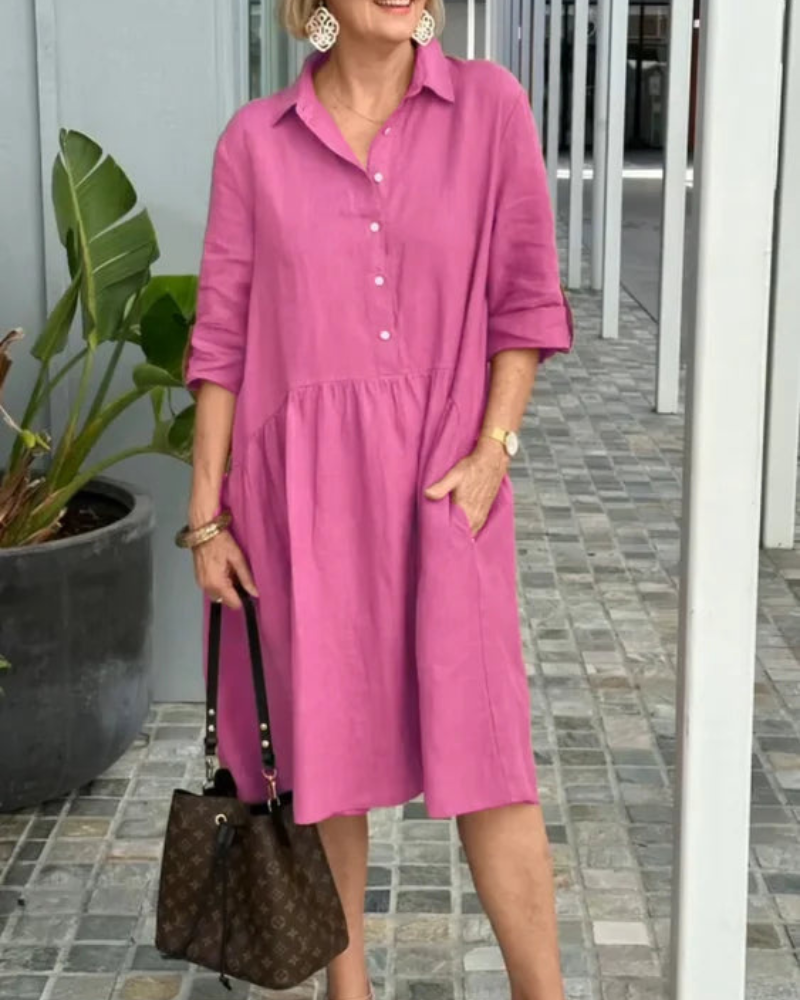 Jane - Elegante vestido midi de media manga con botones