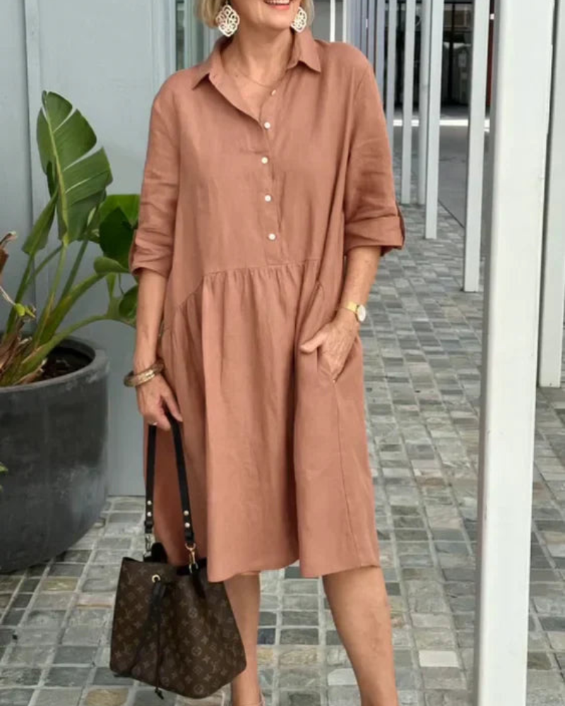 Jane - Elegante vestido midi de media manga con botones