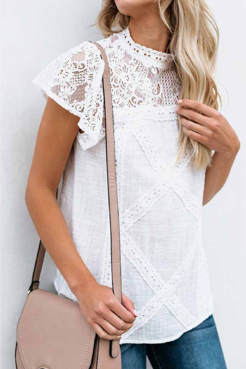 Laila - Blusa chic de encaje geométrico de manga corta