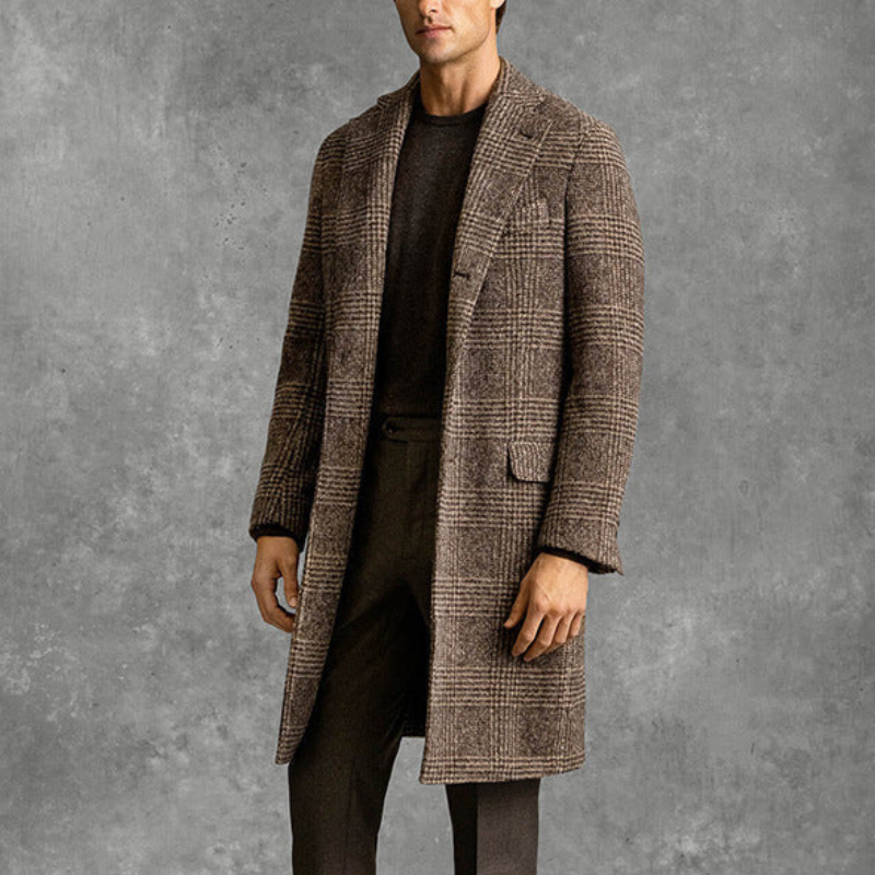 Edwin - Trenchcoat largo elegante de cuadros para hombre