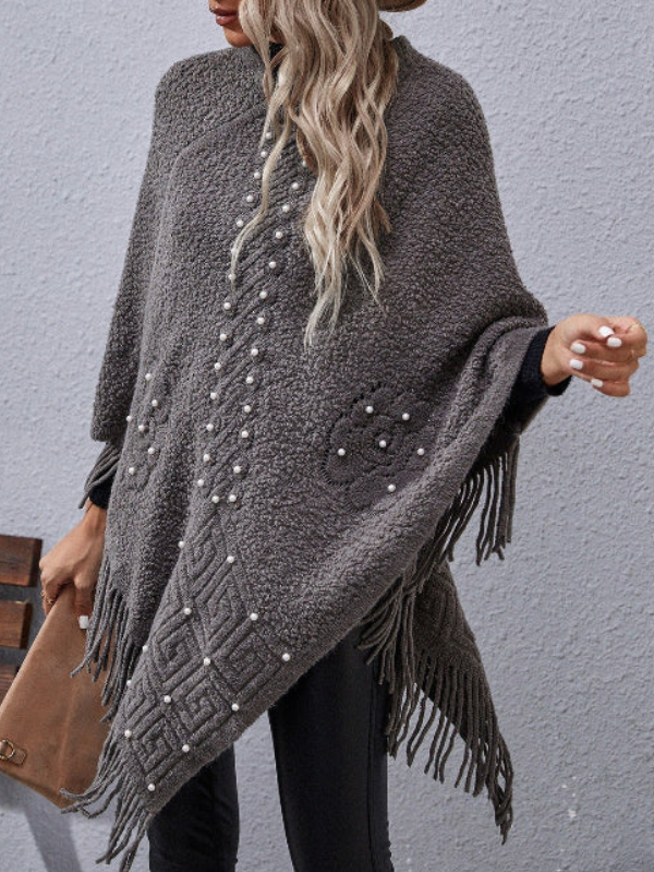 Quincy Elegante suéter poncho holgado con manga murciélago
