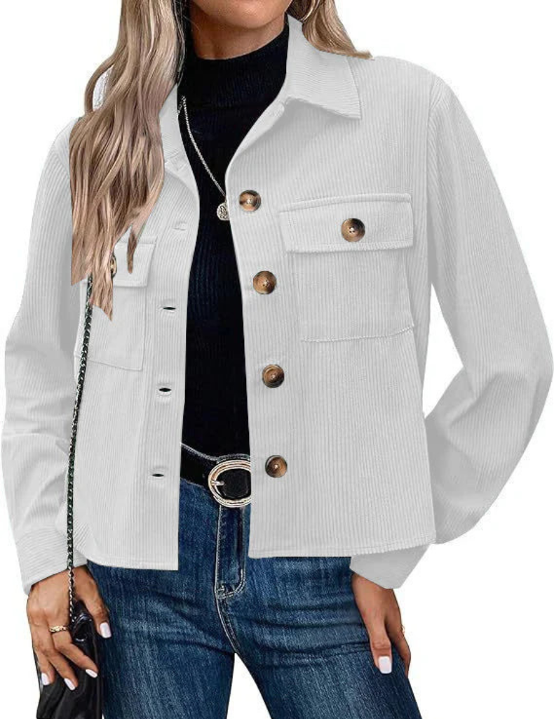 Jamelia - Chaqueta informal y elegante de pana con botones y corte corto