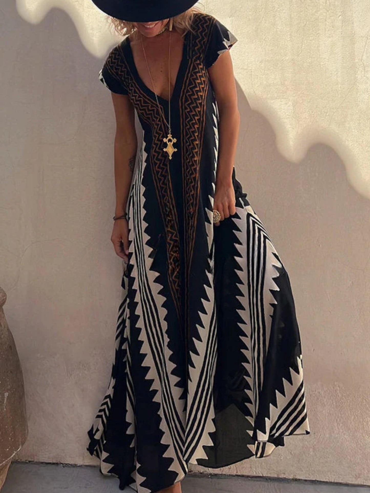 Ana - Vestido maxi estampado etnico elegante