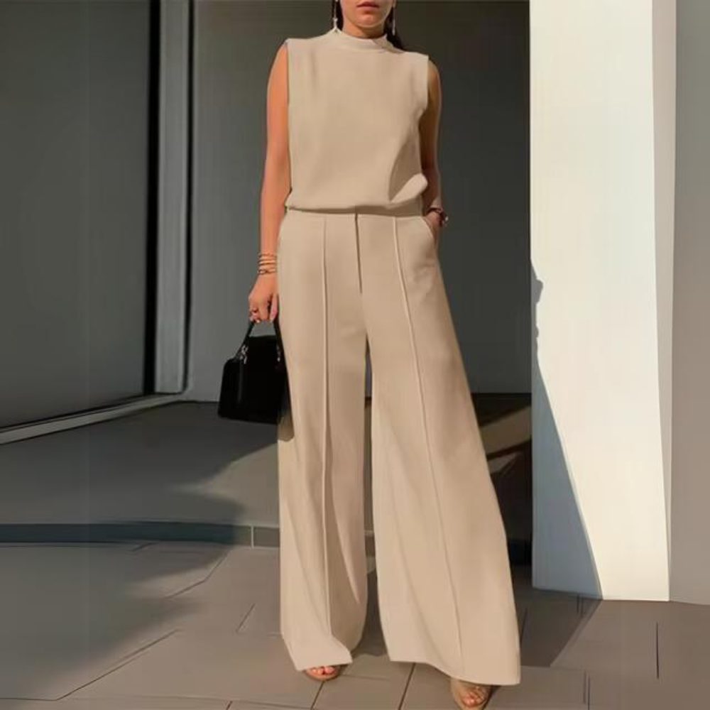 Lizzelle - Elegante conjunto de top sin mangas y pantalón de pierna ancha
