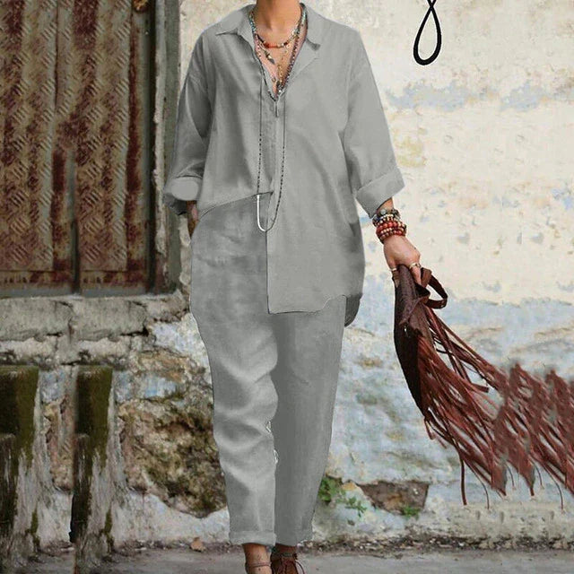 Suzy - Conjunto casual vintage de polo y pantalón