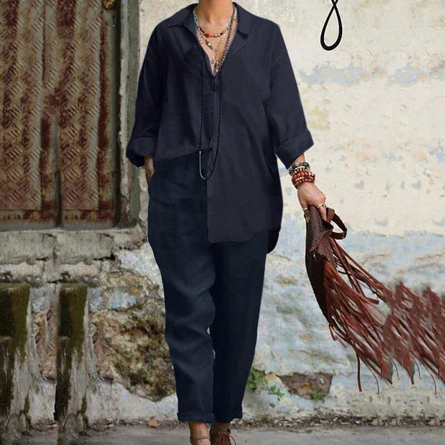 Suzy - Conjunto casual vintage de polo y pantalón