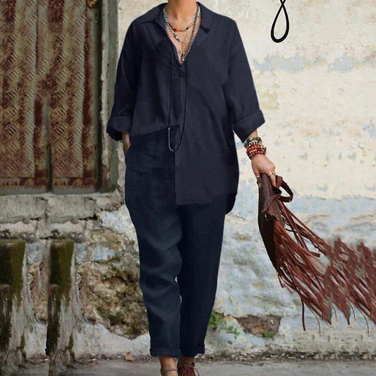 Suzy - Conjunto casual vintage de polo y pantalón