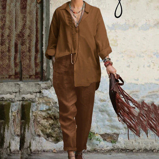 Suzy - Conjunto casual vintage de polo y pantalón