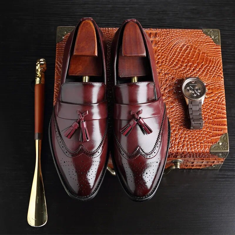 Nero - Zapatos brogue ortopédicos clásicos para hombre con borlas