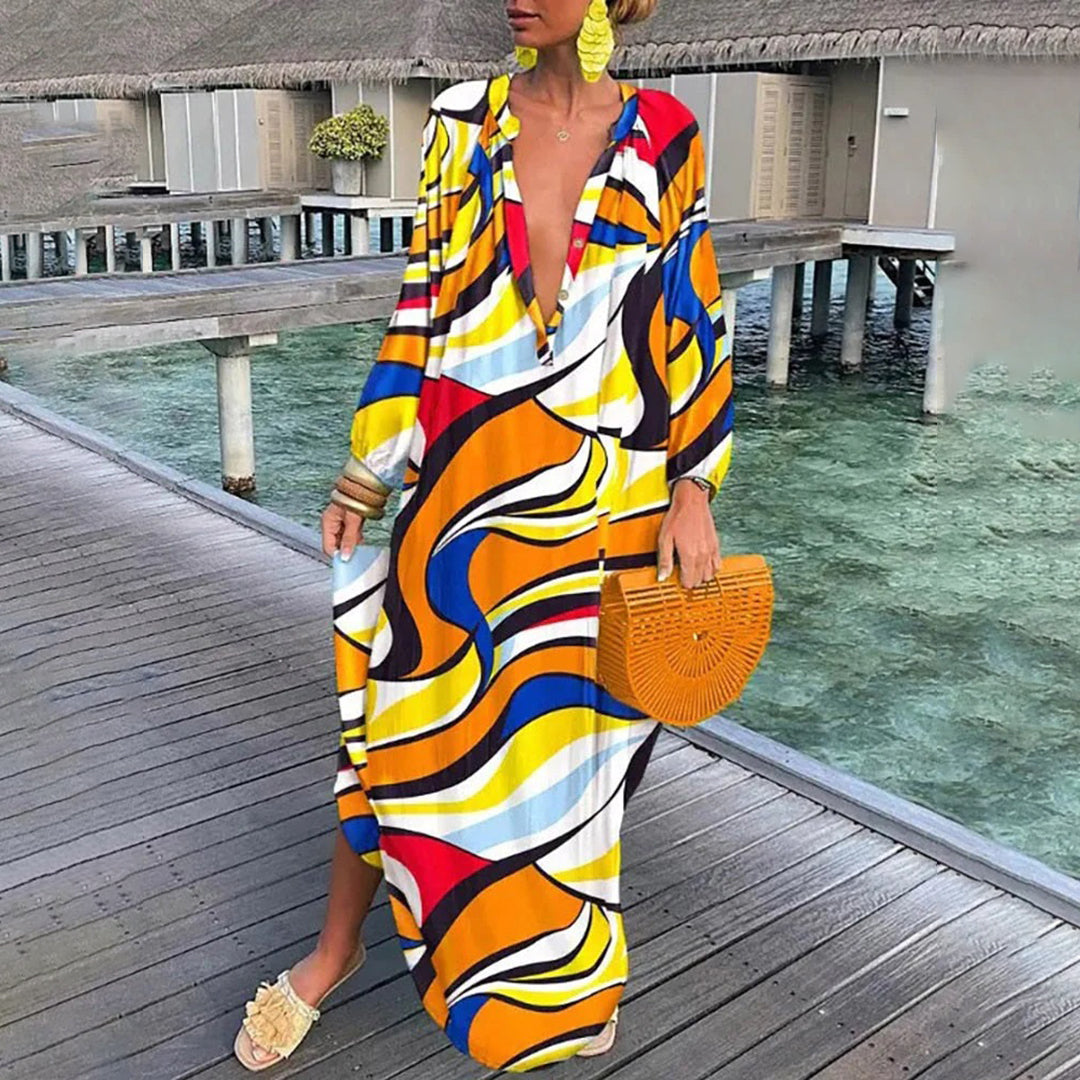 Xaira - Elegante vestido suelto de manga larga de colores