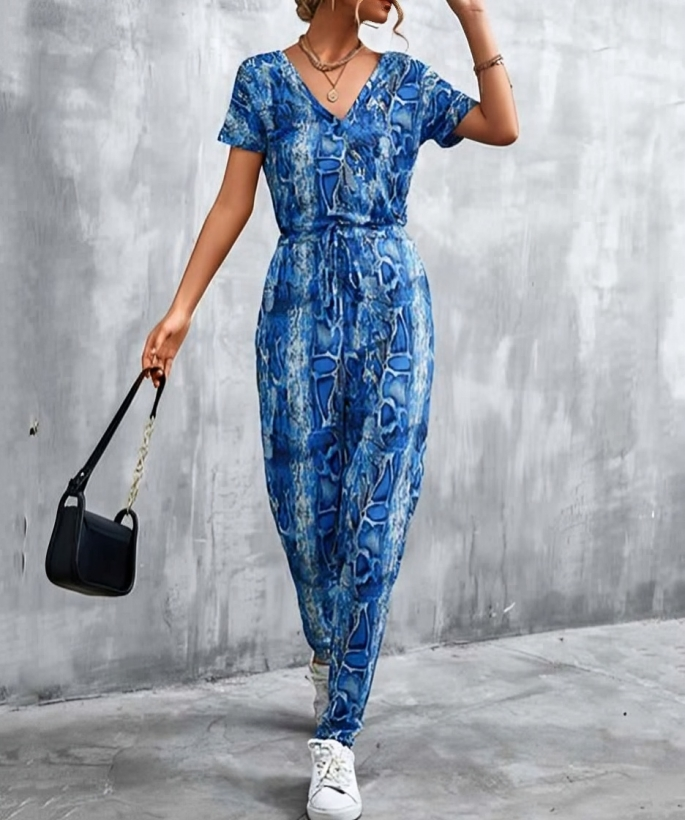 Olivette - Elegante mono estampado con cuello en V profundo