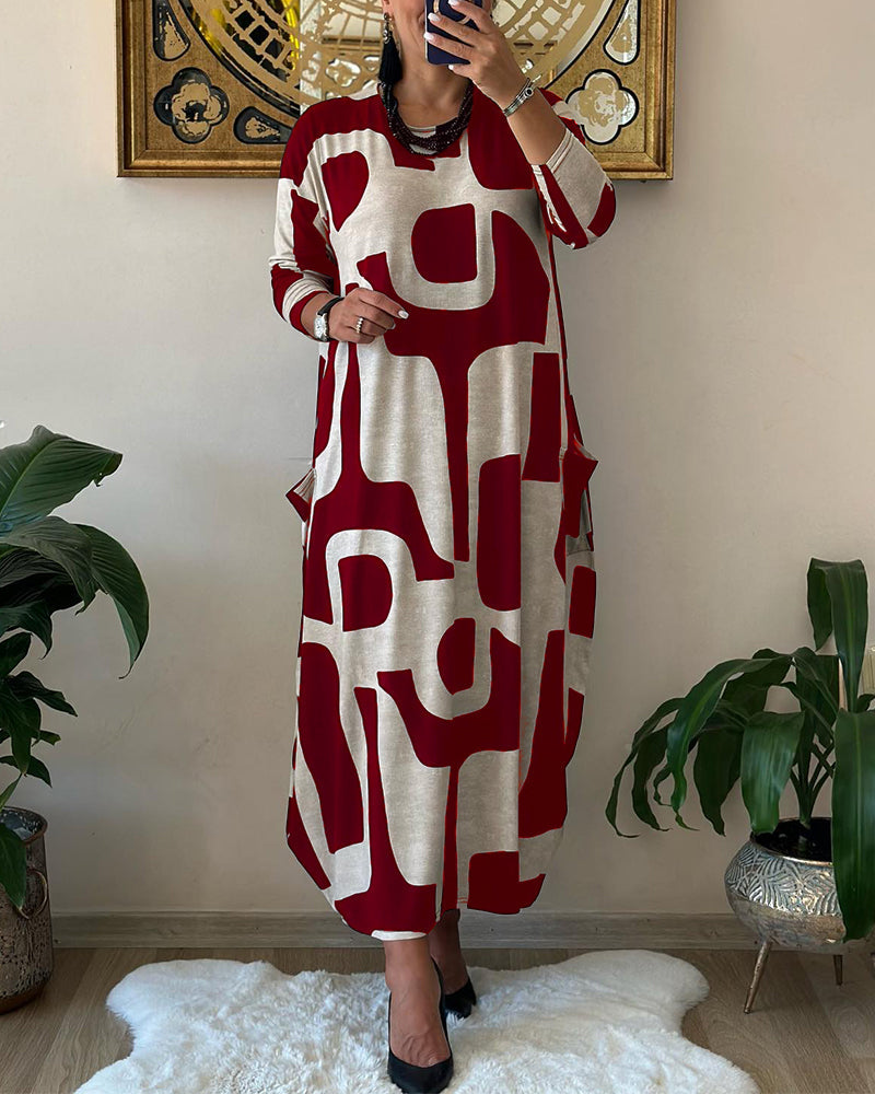 Karyssa - Maxivestido estampado vintage de manga larga