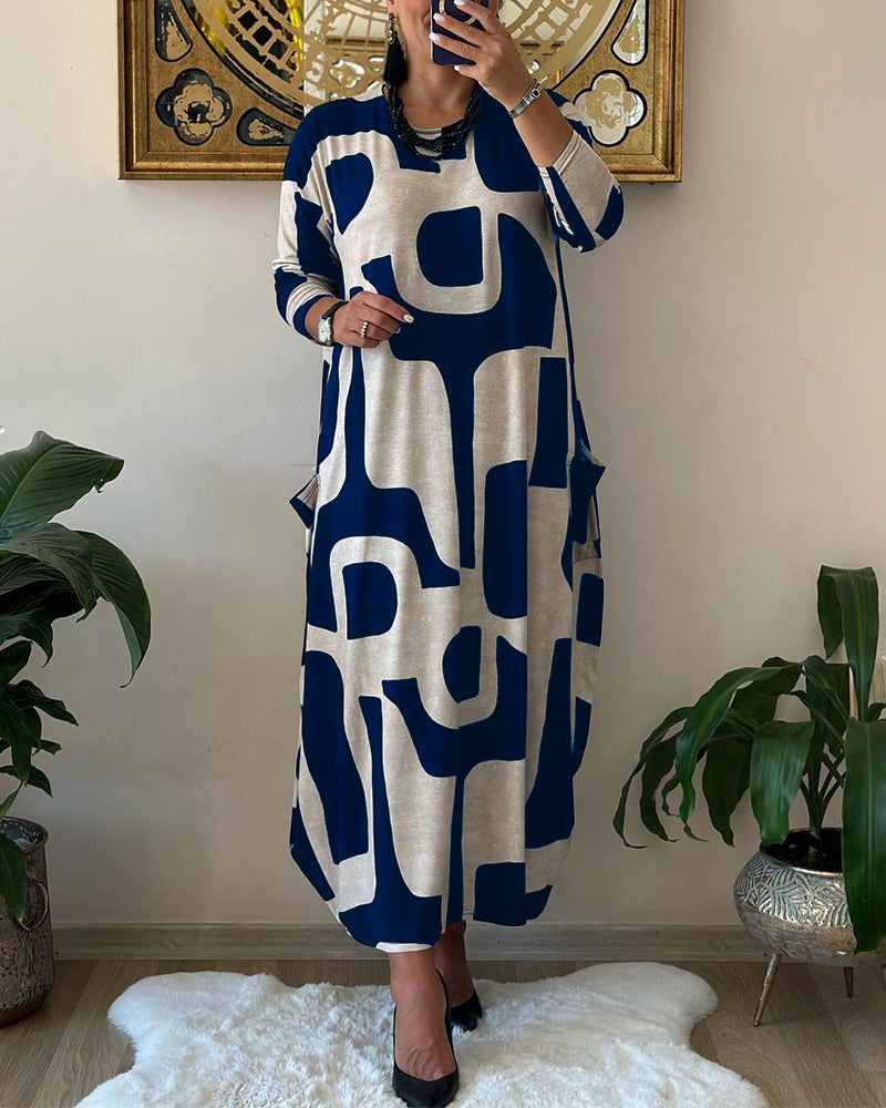 Karyssa - Maxivestido estampado vintage de manga larga