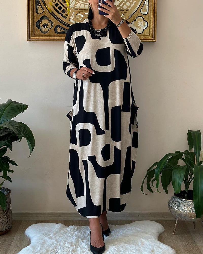 Karyssa - Maxivestido estampado vintage de manga larga