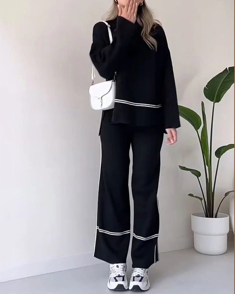Aileen - Elegante conjunto de top holgado de manga larga y pantalón ancho