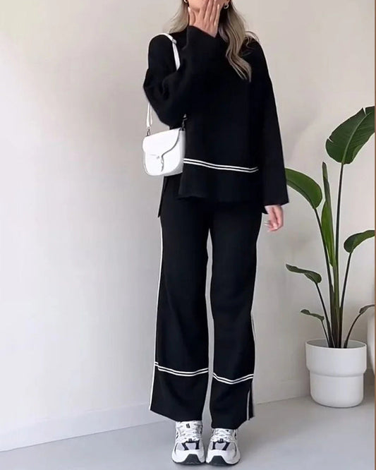 Aileen - Elegante conjunto de top holgado de manga larga y pantalón ancho
