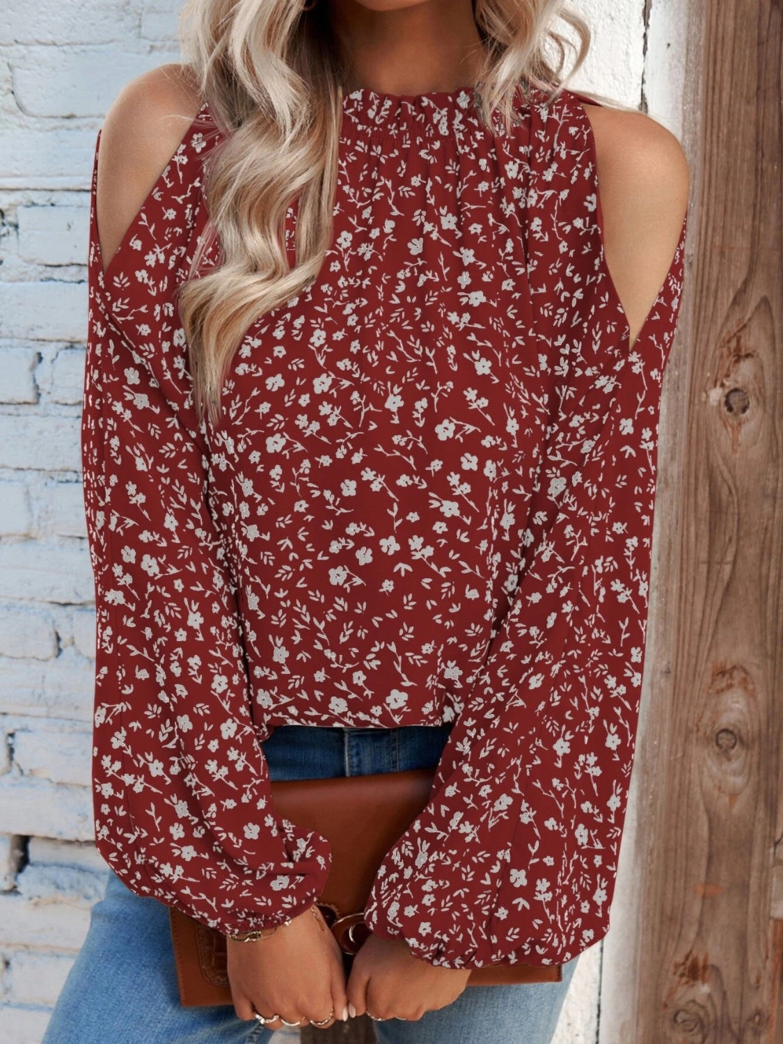 Sydney - Elegante blusa floral de manga larga y hombros descubiertos