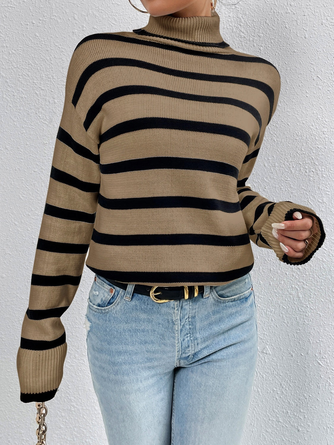 Vianca - Jersey casual a rayas de cuello alto