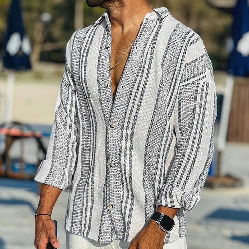 Gabriel - Elegante polo de botones a rayas de manga larga